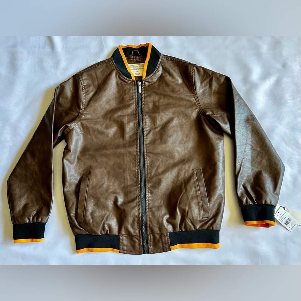 Chorclothing Men’s Brown Bomber Jacket Medium NWT Faux Leather Moto Style